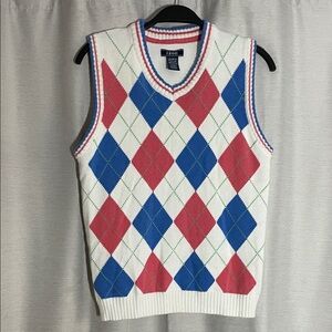 Izod Men's V-Neck Argyle Sweater Vest - Red, Blue, White